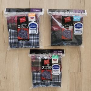NWT Hanes Boys Woven Boxer Shorts 2-Pack Each – Assorted Plaids – Sizes M & L